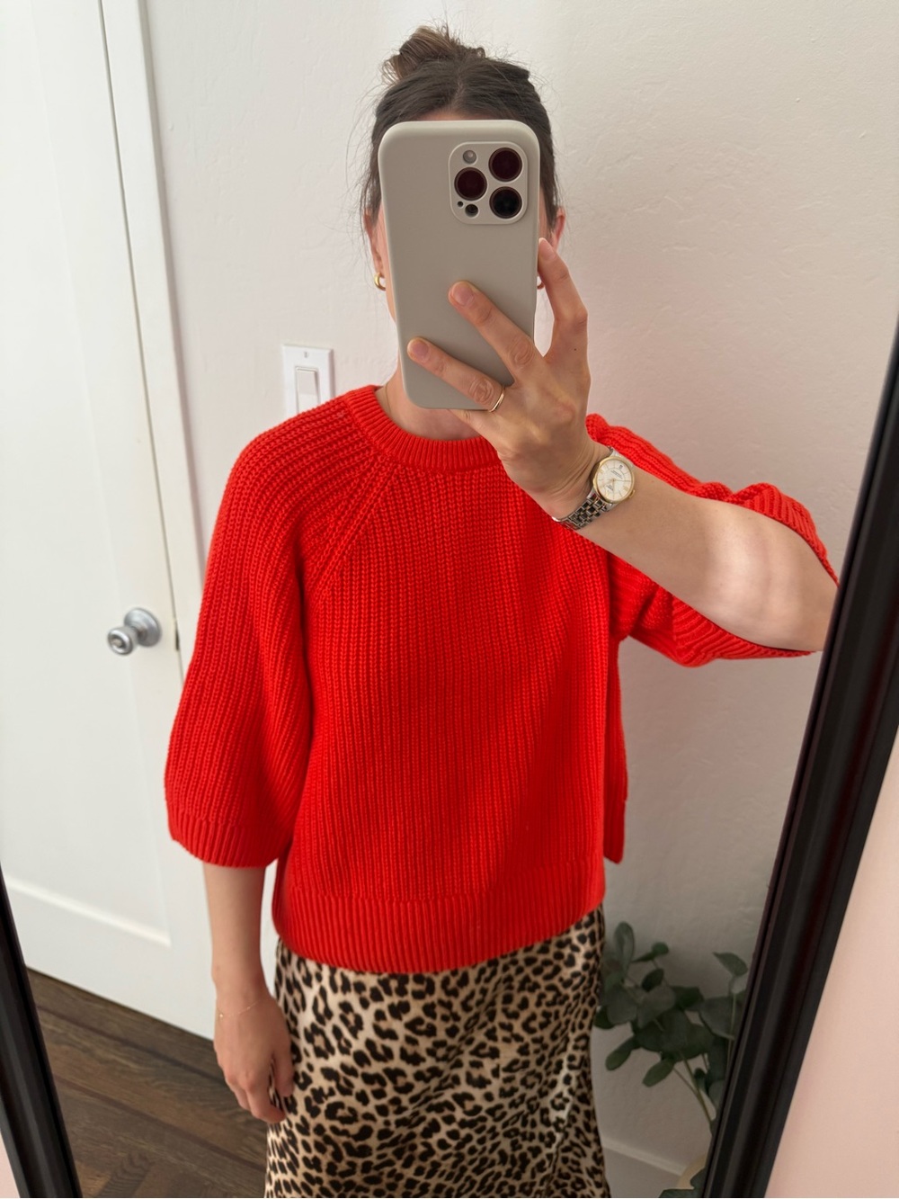 Red Ribbed Crewneck Sweater - Picture 3 of 5